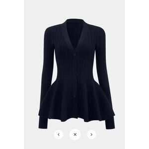 Micas Solid V-neck Puff Hem Sweater Cardigan SZ XL